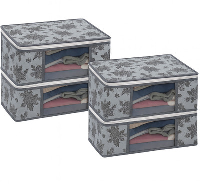 Fusion World Cloth organizer Grey Saree Cover Storage Bags Pack of 4 | Wardrobe Cloth Organizer pack of 4(Grey)