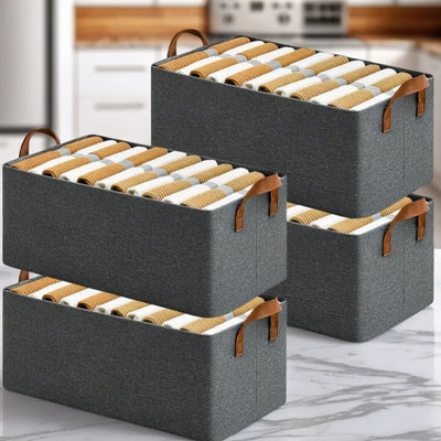 VRTREND 26 LTR PACK OF 4 Foldable Steel Frame Clothes Organizer Storage Box for Clothes Household Wardrobe Cloth Storage Box Steel Frame Support Closet Storage Bin Cover Boxes with Handles for Wardrobe Clothes, Sarees, Bed Sheet, Blanket(Grey)