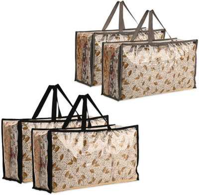 KUBER INDUSTRIES Clothes Organizer (Pack of 4) Transparent Large Storage Bag with Handle | Black & Grey Cloth Storage(Transparent Black & Grey)