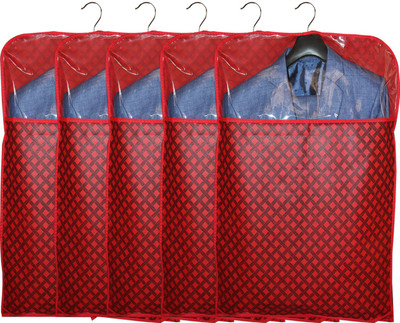 GULAFSHA INDUSTRIES Front Transparent 2 in 1 Saree and Coat Covers Non Woven Suit/Coat/Blazer/Saree Covers Pack of 5(Red)