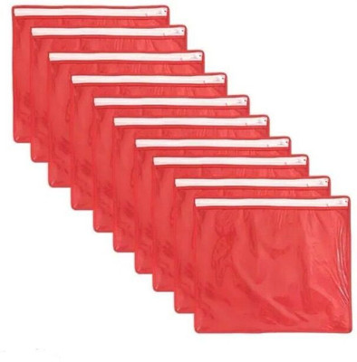 VIDHI14 Set of 10 - White Border Nonwoven Single Saree/Salwar/Suit/Shirt/Jeans Storage bag Garment/Cloth Storage Organizer Cover Case - Beige & Red(Red)