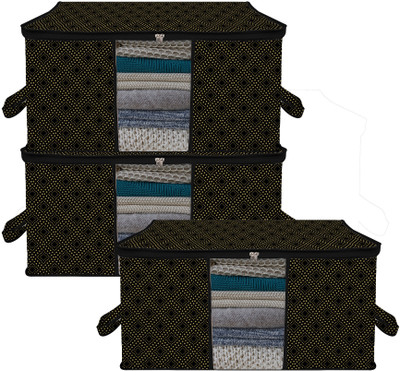 KUBER INDUSTRIES Underbed Storage Bag Golden Dot with Handle|Clear Window|Large|Pack of 3 Cloth Storage(Black)
