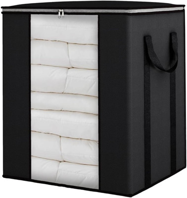 infinity craft Extra Large Blanket Storage Bags 90L Dustproof Transparent Window Pillow Sheet Foldable Clothes Storage Organizer Container Reinforced Handles Breathable For Double Bed Quilt, Saree Bag, Lehnga Storage & Wardrobe Organizing | Combo of 1(Black)