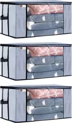 SH NASIMA Underbed Storage Bag Blanket Storage Bag Organizer Blanket Cover with a Large Transparent Window and Side Handles (Pack Of 3)(Grey)