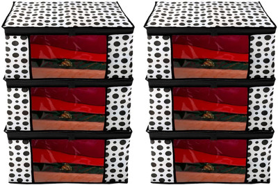 House of Common Pd Polka Dots Design 6 Piece Non Woven Fabric Saree Cover/Clothes Organiser Set Of 6(White)