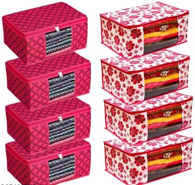 KITTI Multipurpose Usage cover Saree Cover/Saree bags Transparent window Storage Organizer saree cover pack of 8(Pink, Red)