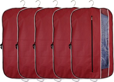 AMIRA INDUSTRIES Stylish One Side Transparent Non Woven Coat Covers/Suit Covers/Garment Bags Set of 5(Maroon)