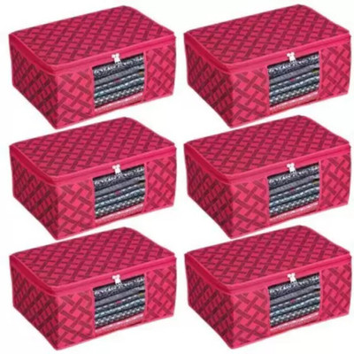 MADHVAN Saree cover Printed Non Woven Fabric Saree Cover/Clothes Organiser For Wardrobe Set RED6(Red)