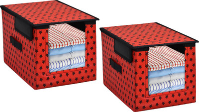wini krafts 2 Premium Shirt Stacker Closet Storage Organizer Box Attached Lid and handle P0013(Red)