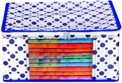 ultimatefashionista Garment Cover Pack of 1pc Polka Dot Non Woven Fabric Saree Cover/Clothes Organiser for Wardrobe Set with Transparent Window(Blue)