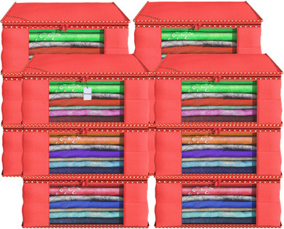 HOMESTIC by Kuber Industries Saree Cover (Pack of 12) Foldable 9 Inch Hathkadi Piping Non-Woven Saree Covers | Red Cloth Storage(Red)