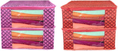 House of Common Garment Cover Set Of High Quality Non Woven With Window Saree cover Wardrobe Organizer Clothe RC+PC-02(Pink, Red)