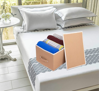 IMCREATIONS Multipurpose Storage Box With Lid Foldable Organisers for Clothe & Book & Toys, Large Transparent Window and Zip Closer 36(Beige)