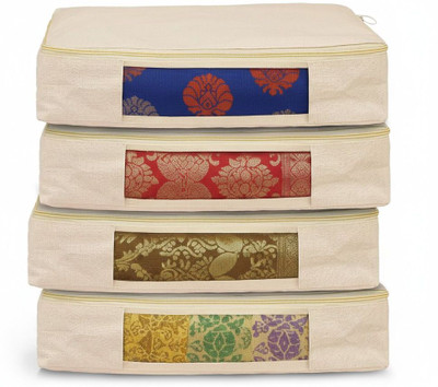 Nature Maa Eco Friendly Cotton Saree/Lehenga Storage Bags (4-Pack) - Zip Wardrobe Organizer Dress COVER(Beige)