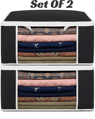 Star Weaves 2 pcs Non Woven Saree Cover/Clothes Organiser For Wardrobe Set Storage Bag with Front View Transparent Window And Zip For Lehenga, Suit, Dress, (Wedding Collection Gift) Premium Qulaity Garment Organizer Pack of 2, Black(Black) Star Weaves 2 pcs Non Woven Saree Cover/Clothes Organiser For Wardrobe Set Storage Bag with Front View Transparent Window And Zip For Lehenga, Suit, Dress, (Wedding Collection Gift) Premium Qulaity Garment Organizer Pack of 2, Black(Black)