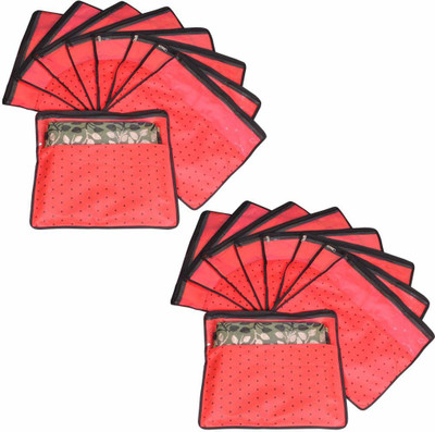 PrettyKrafts F1290_Red18 Saree Cover Saree Cover Set of 18 Polka dots with Top transparent window_Red 1290(Red)