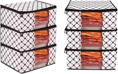 BTOS Bags Set of 6 Non-Woven Printed Saree Cover/Cloth Storage with Transparent Window BT-01(Black)