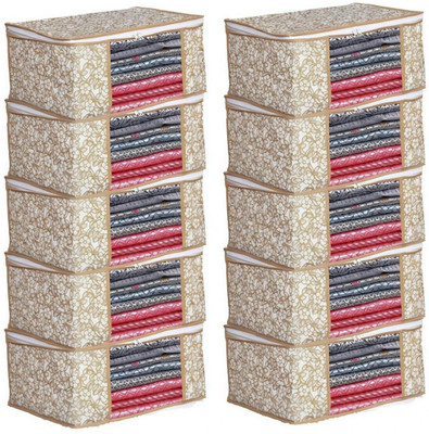 Ozillin 10 pcs Non Woven Saree Cover/Clothes bag garment cover(Beige)