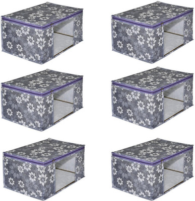 bapu creation 100 gsm White Flower With grey Background sari cover packof6(Grey)