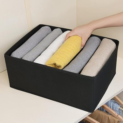 Mteaser 7 Grid Wardrobe Closet Organizer For Clothes Almirah Drawer Storage Organizer Foldable and Stackable Jeans, Sweater, Dresses, T-Shirts Organizer Box (Pack of 1)(Black)
