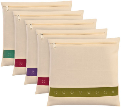 ASFUN Net Window Cloth Cover Cotton Saree Bags / Covers with mesh 16 x 14 (inches) for Clothes Organizer With Zipper Closer Wardrobe Organizer Pack of 6(Off White)