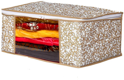 Royal Fashion Saree Cover With Zip Non Woven Clothes Storage Bag Transparent Window Saree Bags, Cloth Organizer Box Garments Packing Covers Big Size Clothes Organiser Bags Chiku Pack of 1(Beige)