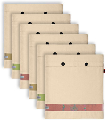 Knots Of Love Saree Cover Cotton Saree Storage Bags Set of 6 | Big Size 16x14 Inches | Button Closure Transparent Mesh Window | Reusable Wardrobe Organizer for Clothes & Ethnic Wear(Beige)