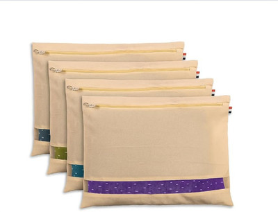 Surelix Cotton covers Cotton Saree Bags/Clothes Covers For Storage Single With Zip Closure Set Of 4 cotton cover-4(Off white)