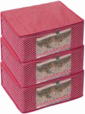 Tiarakrafts Presents 2 Layered Cotton Quilted Large Sare Storage Bag PINK- Pack of 3 (PINK) 63(Pink)