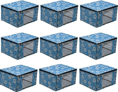 bapu creation 100 gsm white flower with blue background sari cover packof9(Blue)
