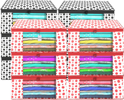 HOMESTIC by Kuber Industries Saree Cover (Pack of 12) Foldable 9 Inch Polka Dot Non-Woven Saree Covers | White & Red Cloth Storage(White & Red)