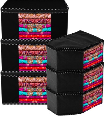 KUBER INDUSTRIES Saree & Blouse Cover Combo Dot Border 3 Pieces Saree Cover & 3 Pieces Blouse Cover Combo Set|Set of 6|Black Cloth Storage(Black)