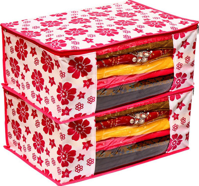 Harvik International Designer Standard Size Non Woven Saree Cover Pink Flower Design set of 2 Pcs AI_005_PK02(Pink)