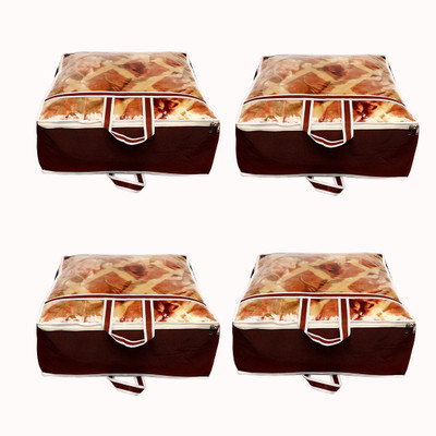 House of Common Good Quality Blanket Bag 4 Pcs Blanket Cover Blanket Cover Designer Front Transparent Storage Organizer Blanket Cover Bag Useful for Rajai/Cloths/Storage(Brown)
