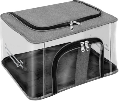 SNDIA 33 L Transparent Moisture Proof Storage Bag, Saree Cover Garment Cover Wardrobe Organizer Bag for Clothes with Carry Handle(Grey Transparent)