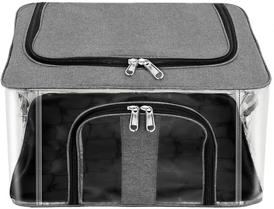 Devito 33 L Clothes Organizer Transparent Moisture Proof Storage Box, Saree Cover Wardrobe Organizer bag ,Underbed Storage Bag(Transparent Grey)