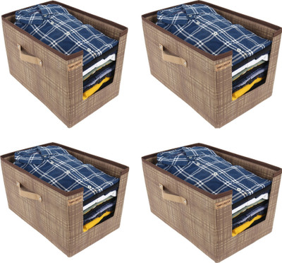 Shrey Creation Printed Self Cloth Organizer Garment Cover Storage For Wardrobe Shirt Stacker Box AK-084-4(Beige)