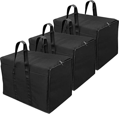 Mteaser Premium Quality Nylon Wardrobe Bag, Underbed Cloth Storage Organizer with Zippered Closure & Handle, 3 Pcs(Black)