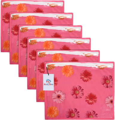 Heart Home Saree Cover Flower Packing Saree Cover With Zip Closure|Single Saree Bag|Pack of 6|Pink Cloth Storage(Pink)