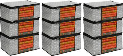 HOMIFY 9 pcs Non Woven Saree Cover/Clothes Organiser For Wardrobe Set Storage Bag Premium-Quality Trendy Saree Cover Storage Bag For Wardrobe Organizer with Front View Transparent Window And Zip For Lehenga, Suit, Dress(Grey)