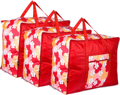 Peafowl Blanket Cover / Multipurpose Cover Double Bed Blanket Bag Cover/Saree Bag/Household Storage Bag Pack of 2 3RedFlowerblnkt(Multicolor)