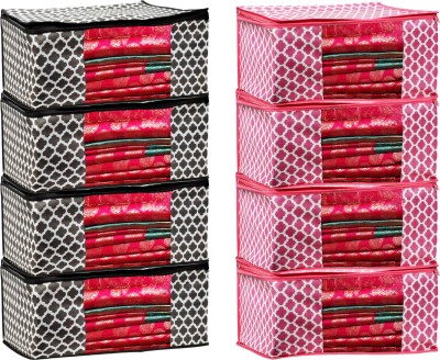 Harvik International Saree Cover High-Quality Fancy Saree Cover Storage Bag For Wardrobe Organizer Storage bags-Big in size French Attractive Printed COMBO saree covers Pack of 8(Black, Pink)