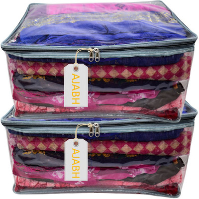 Ajabh High Quality Set Of 2 Transparent 9Inch Hight Saree Cover Garment Cover Bag | Multi Purpose Cloth Cover | Wardrobe Storage Organizer(Silver)