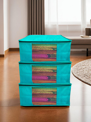 HOMESTIC by Kuber Industries Saree Cover Non-Woven Wardrobe Organizer/Cover/Storage Bag Pack of 3 (Blue ) 20000000069287_HT(Blue)