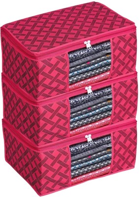 BB BACKBENCHERS Saree Cover Storage Bags, Clothes Storage Box, Saree Bags, Saree Organizer Saree Packing Packet, Plastic Covers For Packing, Saree Box Set Wardrobe Cloth Storage Box Organizer, With Zipper, Pack Of 3(Red, Black)