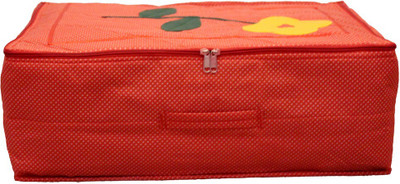 Peafowl 12 Flap Saree/Suit Cover 12 Flap Saree Cover Bag | Saree Cover Satin Bow Design 12 Flap Saree/Suit Cover(Red)