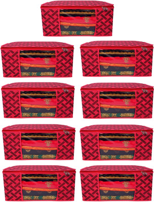 VIDHI14 oragnizer sari cover Storage bag Non-Woven Printed Saree/Cloth Storage Bag/pack of 09(RED PRINTED)