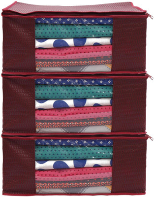 AUCRAFTSHOME High Quality Large Saree Cover With Double Zipper | Wardrobe Bag | Saree Cover Closet Organizer / Saree Bags For Wardrobe Organizer Clothes Premium Clothes AC (Wedding Collection Gift) Garment Pack of 03 F7773_SC_Large_82464106(Maroon)