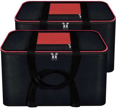 TUFRY Underbed Storage Bag 2 Pack Nylon 69 L Moisture Proof Underbed Storage Bag For Clothes/Blankets/Saree With Zipper Closure & Handle Rectangular(Black, Red)