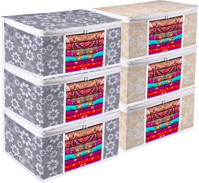 KUBER INDUSTRIES Garment Cover Flower Quilted Saree Storage Bag with Visible Window |9 Inch|Pack of 6| Clothes Storage Bag(Multicolor)